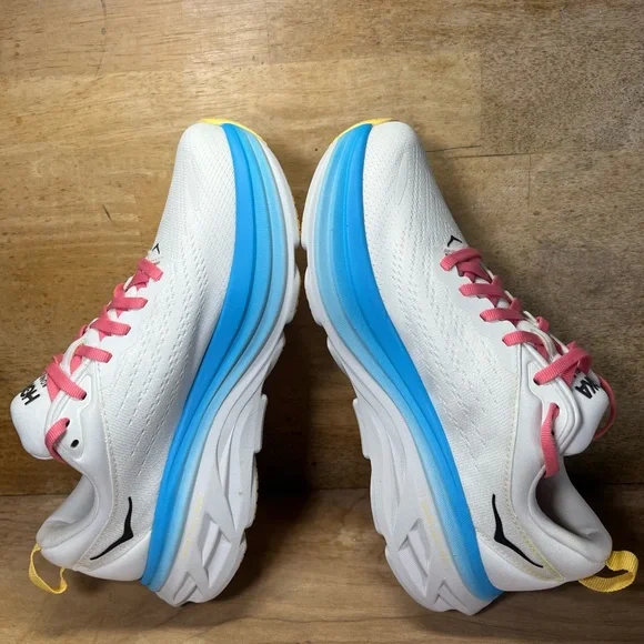 Hoka One One Bondi 8 REFLECTIVE Womens Sz 7.5 Running Shoes Sneakers White Blue - Picture 5 of 11